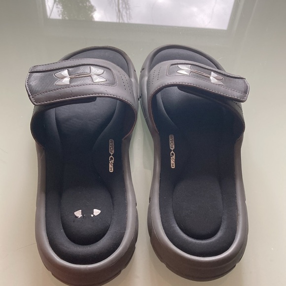 EUC Under Armour slides sandals. Grey, black and silver. Size 11 Mens. - Picture 3 of 5